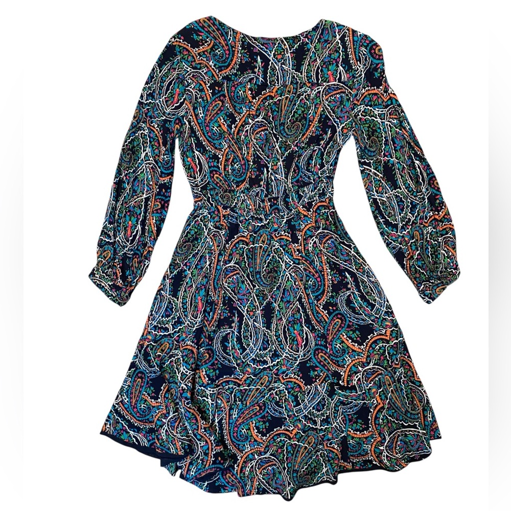 Anthropologie Navy Multicolor Paisley Long-Sleeve Dress - Picture 3 of 5